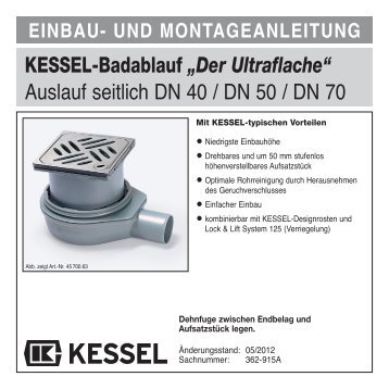 KESSEL-Badablauf „Der Ultraflache“ Auslauf seitlich DN 40 / DN 50 ...