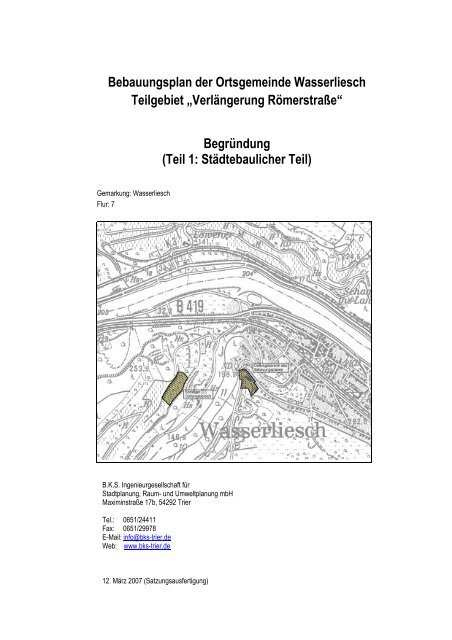 Bebauungsplan der Ortsgemeinde Wasserliesch Teilgebiet ... - Konz