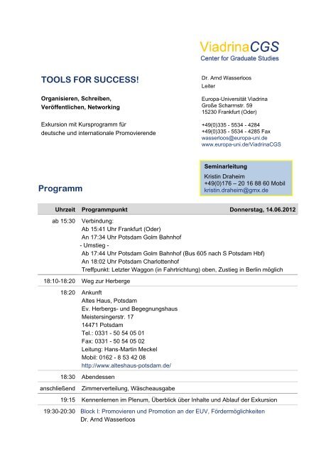 TOOLS FOR SUCCESS! - Europa-Universität Viadrina Frankfurt