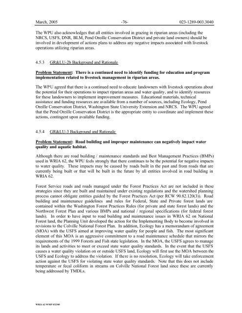 WRIA 62 WMP 032305 - Washington State Department of Ecology