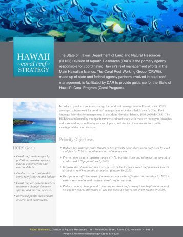 Priority Objectives HCRS Goals - Hawaii Coral Reef Strategies