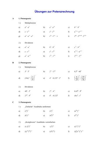 Übungen zur Potenzrechnung