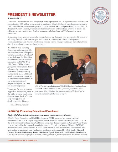 president's newsletter - Community College of Allegheny County