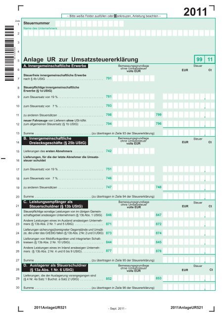 Anlage Ur Zur Umsatzsteuererklarung