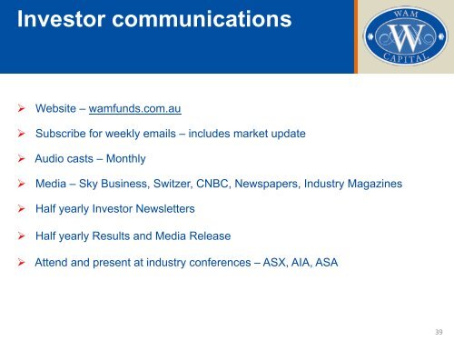 Investor Presentation - May 2012 - Wilson Asset Management