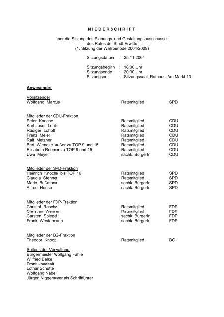 Sitzung des Planungs- und Gestaltungsausschusses ... - Stadt Erwitte