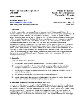 Analyse de milieu et design urbain URB 6751 Institut d ... - VRM