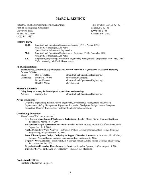MARC L. RESNICK - Global Entrepreneurship Center Florida ...