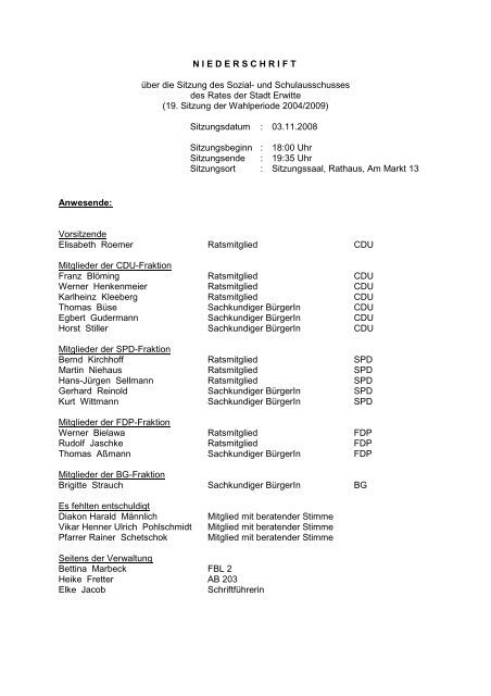 Sozial- und Schulausschusses - Stadt Erwitte