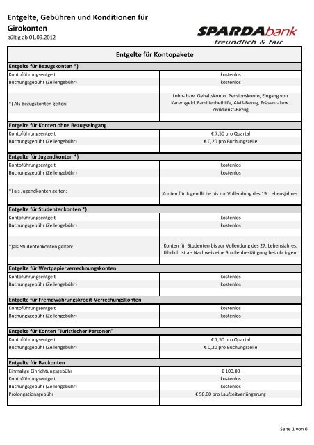 Entgelte, Gebühren und Konditionen für Verbraucher ... - Sparda-Bank