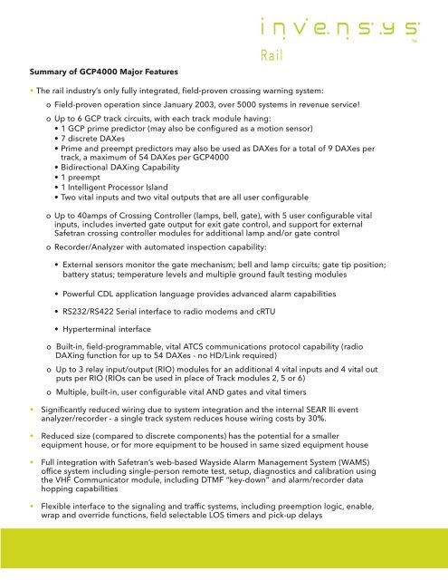 Gcp 4000 grade crossing predictor from safetran - Invensys Rail