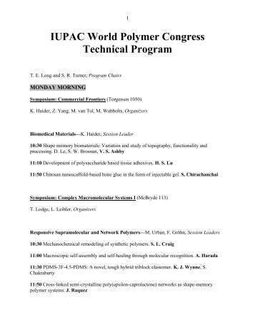 IUPAC World Polymer Congress Technical Program