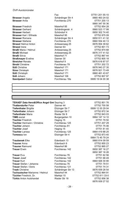 ÖVP Telefonbuch Marktgemeinde Aurolzmünster - ÖVP Aurolzmünster