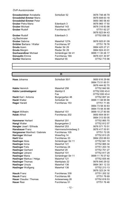 ÖVP Telefonbuch Marktgemeinde Aurolzmünster - ÖVP Aurolzmünster