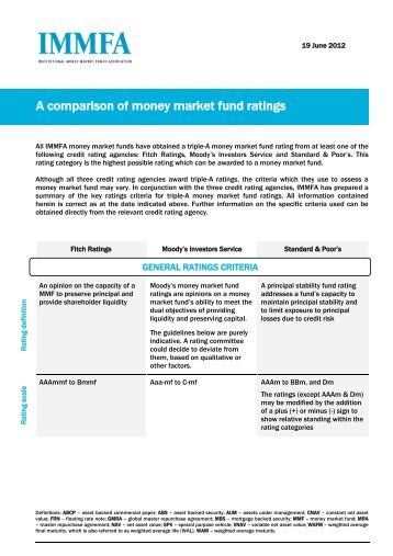 A comparison of money market fund ratings - IMMFA