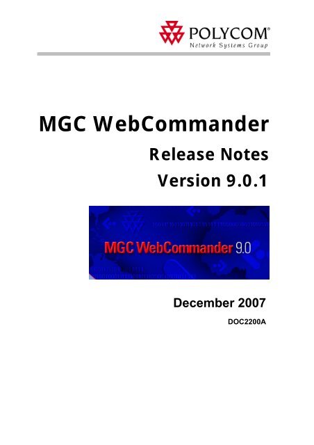 WebCommander Release Notes 9.0 - Polycom