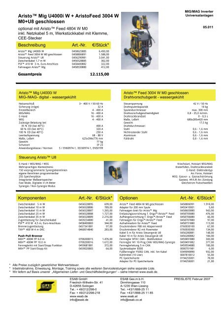 Maschinen-Preisliste 2006 - ESAB ARCOS Georg Hartner GmbH