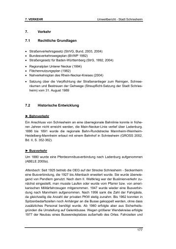 7. Verkehr 7.1 Rechtliche Grundlagen 7.2 ... - Stadt Schriesheim