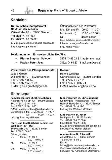 Pfarrbrief - Pfarrei St. Josef der Arbeiter in Senden