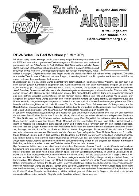 RBW-Schau in Bad Waldsee - Rinderunion Baden-Württemberg e.V.