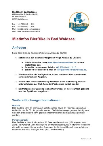 Mietinfos BierBike in Bad Waldsee - bierbike-badwaldsee.de - Start