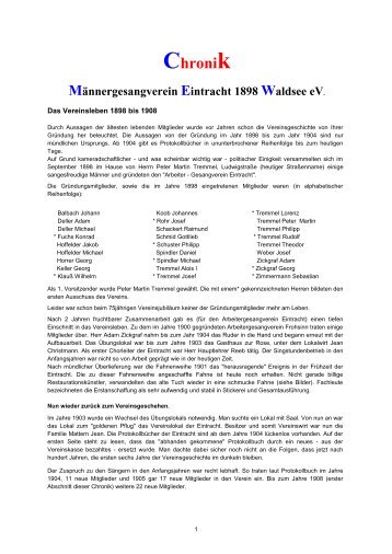 Chronik - des MGV Eintracht 1898 Waldsee eV