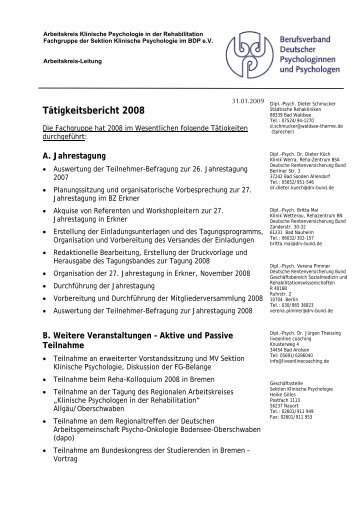Tätigkeitsbericht 2008 - BDP - Sektion Klinische Psychologie