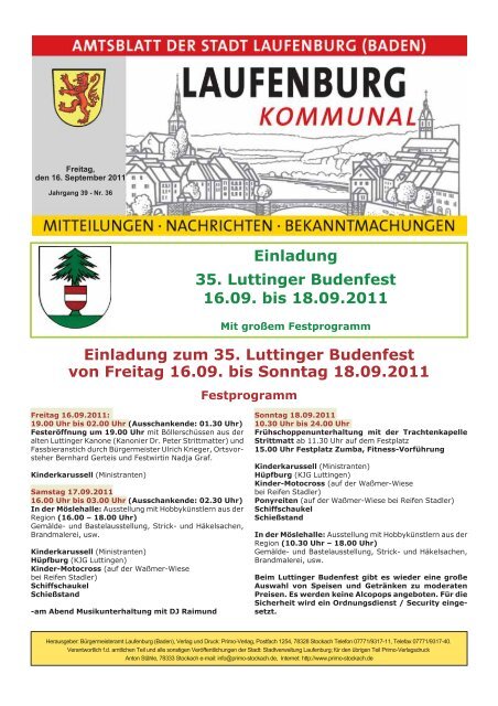 Einladung 35. Luttinger Budenfest 16.09. bis 18.09.2011 Einladung ...