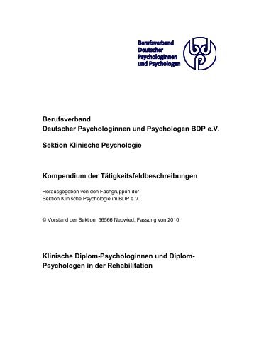 Tätigkeitsfeldbeschreibung - BDP - Sektion Klinische Psychologie