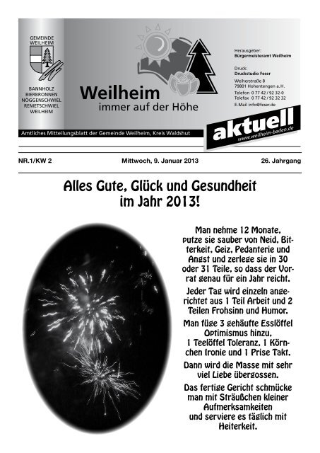 2013 Mitteilungsblatt Nr. 1 - Gemeinde Weilheim / Baden