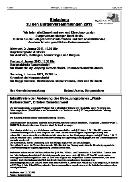 2012 Mitteilungsblatt Nr. 26 - Gemeinde Weilheim / Baden