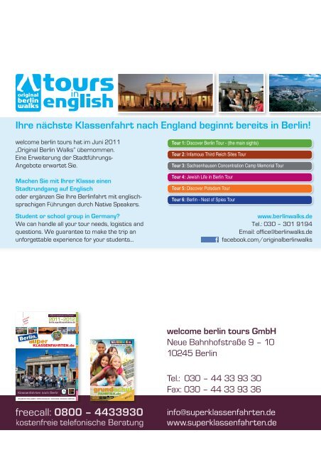 Katalog für superklassenfahrten.de - Welcome Berlin Tours