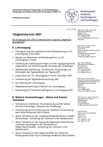 Tätigkeitsbericht 2007 - BDP - Sektion Klinische Psychologie