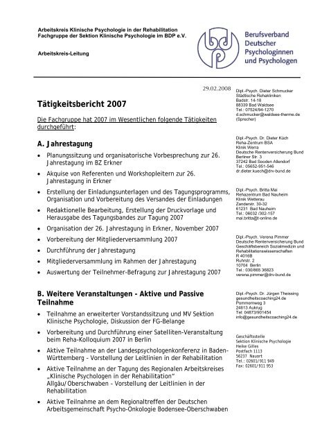 Tätigkeitsbericht 2007 - BDP - Sektion Klinische Psychologie