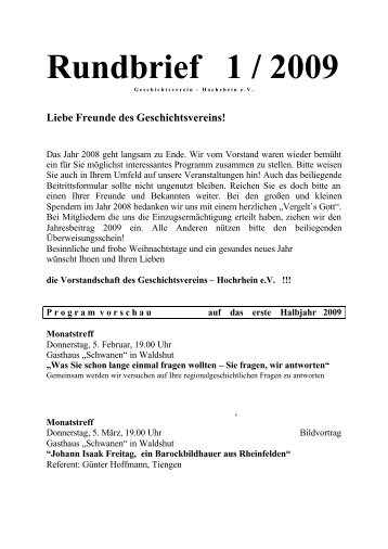 Rundbrief 1 / 2009 - Der Geschichtsverein Hochrhein Waldshut