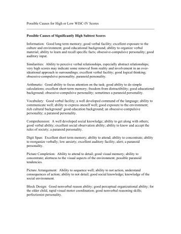 Possible Causes for High or Low WISC-IV Scores - Cengage Learning