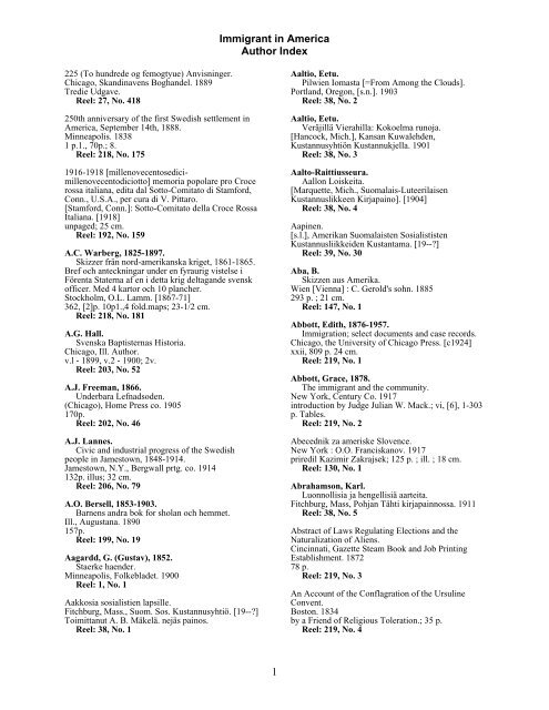 Immigrant in America Author Index 1