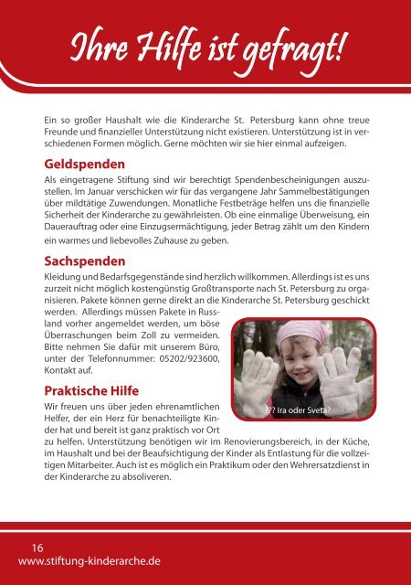 Helfen Sie uns zu helfen! - Stiftung Kinderarche