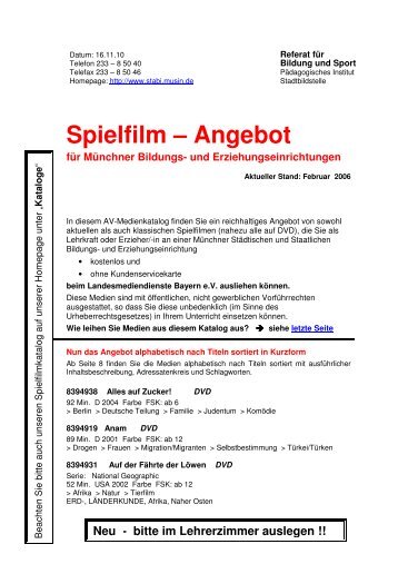 Spielfilm – Angebot - erster Überblick über das aktuelle Angebot