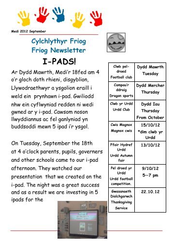 Cylchlythyr Medi 2012 - Ysgol Friog