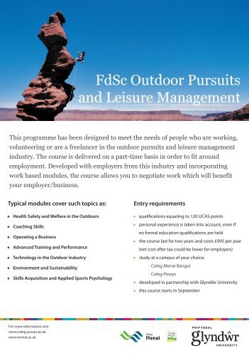 FdSc Outdoor Pursuits and Leisure Management - Glyndŵr University