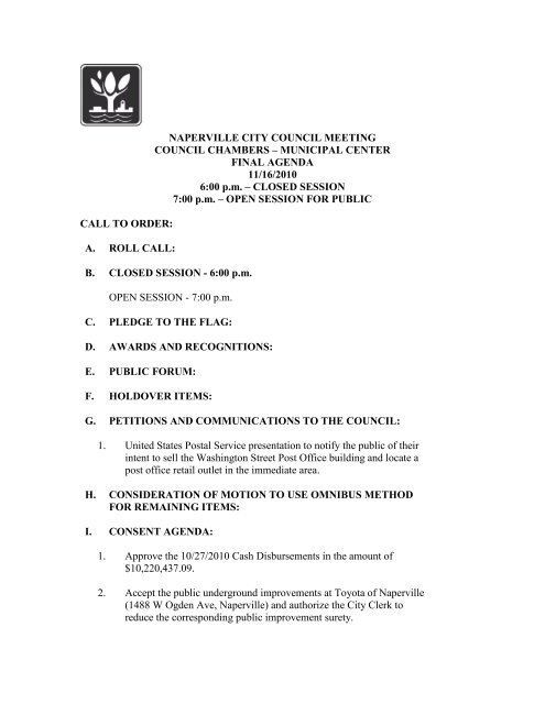 MUNICIPAL CENTER FINAL AGENDA 11/16 ... - City of Naperville