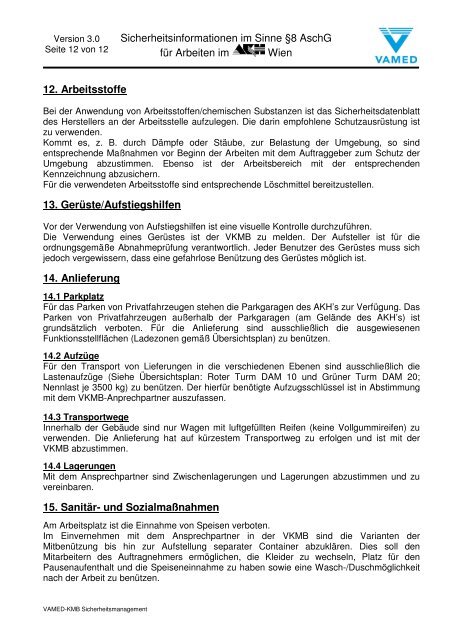 Sicherheitsinformationen im Sinne §8 AschG für Arbeiten im - Vamed