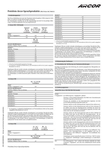 Preisliste Arcor-Sprachprodukte (Alle Preise inkl. Mwst.)