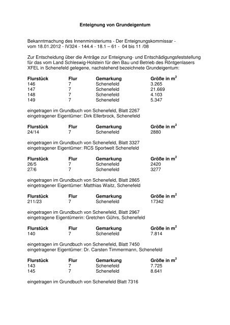 Enteignung von Grundeigentum Bekanntmachung ... - Kreis Pinneberg