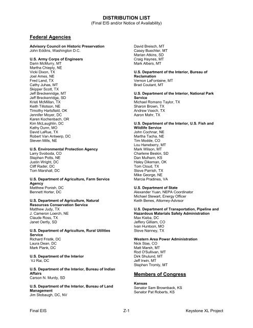 DISTRIBUTION LIST Federal Agencies Members of Congress