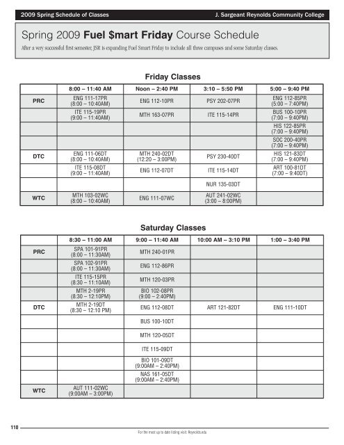 110 2009 Spring Schedule 110 2009 Spring Schedule