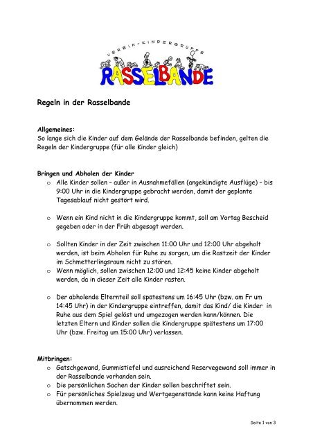 Regeln In Der Rasselbande Pdf 96kb Kindergruppe