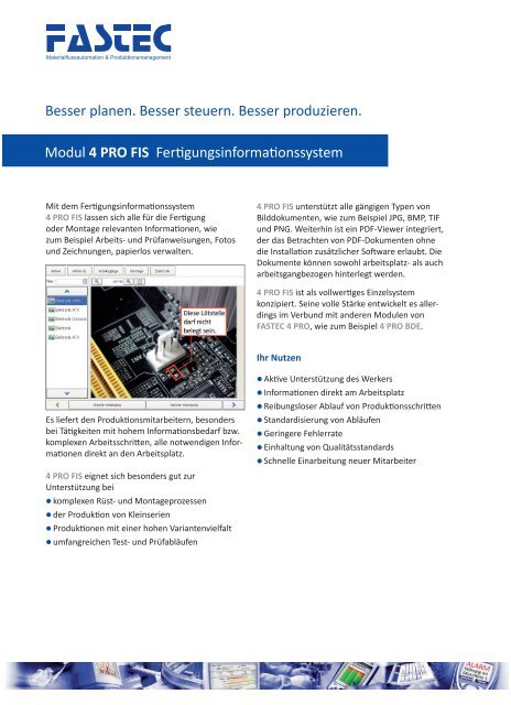 Modul 4 PRO FIS Fertigungsinformationssystem  ... - Fastec GmbH