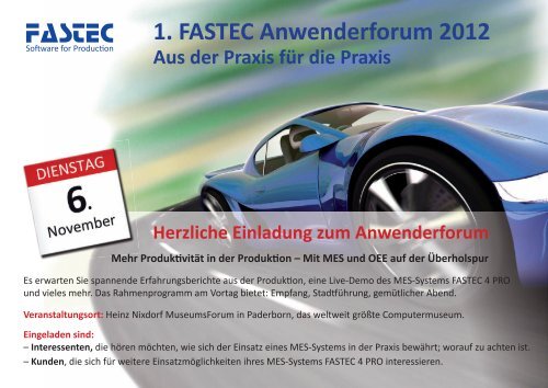 Herzliche Einladung zum Anwenderforum - Fastec GmbH